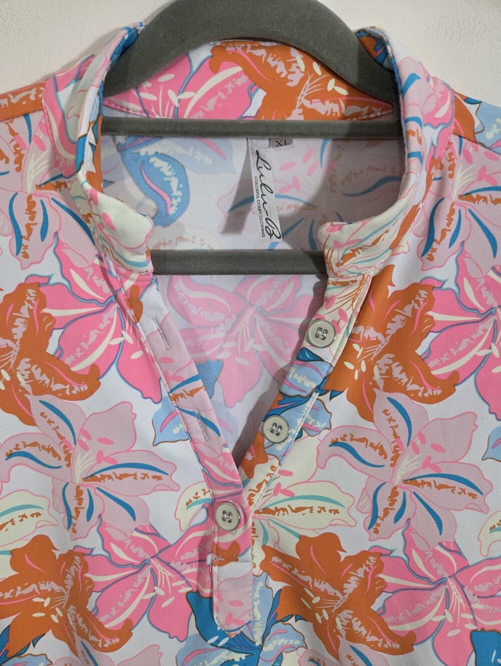Lulu-B Floral Colorful Blouse Split V Neck 3/4 Sleeve Size XL Tropical Resort - Picture 3 of 9